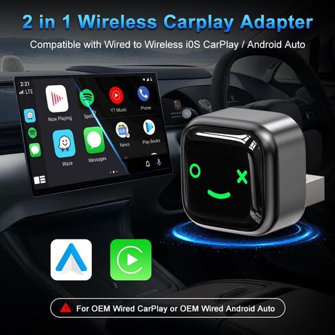 محول CarPlay اللاسلكي ، سلكي محول CarPlay اللاسلكي لل Carplay و Android Auto ، منفذ USB الحجم المصغر للسيارات 2016+ و IOS 10+/ Android 11+ 2025 ترقية. in Kuwait