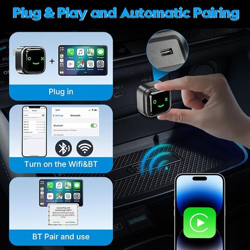 محول CarPlay اللاسلكي ، سلكي محول CarPlay اللاسلكي لل Carplay و Android Auto ، منفذ USB الحجم المصغر للسيارات 2016+ و IOS 10+/ Android 11+ 2025 ترقية. in Kuwait