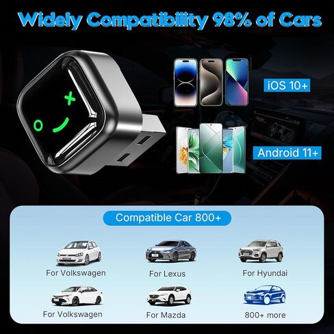 محول CarPlay اللاسلكي ، سلكي محول CarPlay اللاسلكي لل Carplay و Android Auto ، منفذ USB الحجم المصغر للسيارات 2016+ و IOS 10+/ Android 11+ 2025 ترقية. in Kuwait