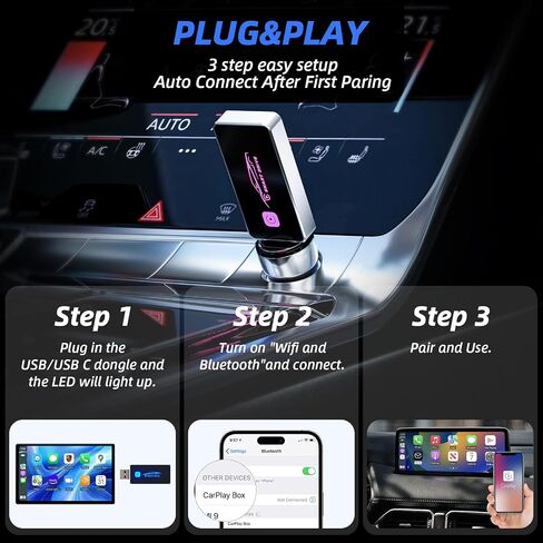 Wireless CarPlay Adapter, Converts Wired to Wireless for iPhone 10+, Supports Over 800 Car Models, Plug & Play CarPlay for Cars from 2017 & iOS 10+ in Saudi Arabia
