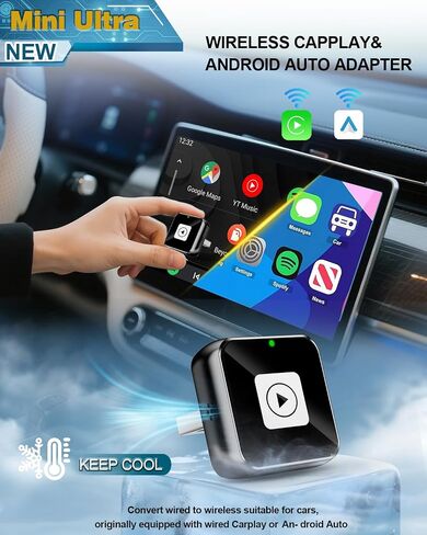 Wireless CarPlay Adapter & Android Auto Adapter - Plug & Play,Auto Connects,5GHz Fast WiFi,Mini USB Design for 2016+ CarPlay-Enabled Vehicles and iOS 10+ & Android 11+ (Black) in Saudi Arabia