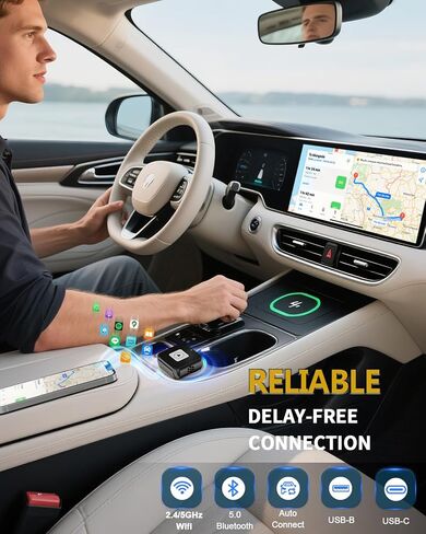 Wireless CarPlay Adapter & Android Auto Adapter - Plug & Play,Auto Connects,5GHz Fast WiFi,Mini USB Design for 2016+ CarPlay-Enabled Vehicles and iOS 10+ & Android 11+ (Black) in Saudi Arabia