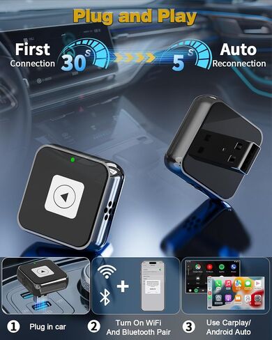 Wireless CarPlay Adapter & Android Auto Adapter - Plug & Play,Auto Connects,5GHz Fast WiFi,Mini USB Design for 2016+ CarPlay-Enabled Vehicles and iOS 10+ & Android 11+ (Black) in Saudi Arabia