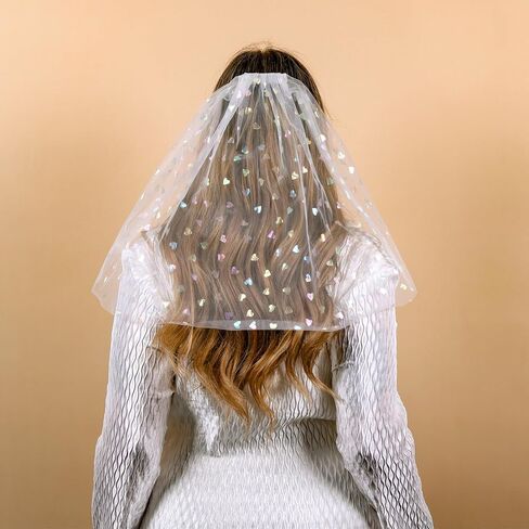Black Heart White Veil with Black Bow - Bride Bachelorette Accessory for Celebrating Bachelorette Party, Bridal Shower in Saudi Arabia