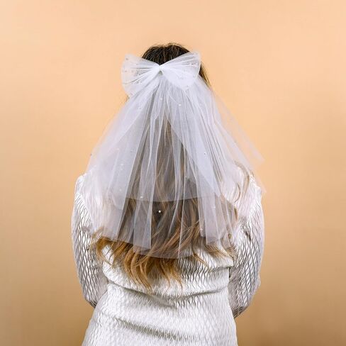 Black Heart White Veil with Black Bow - Bride Bachelorette Accessory for Celebrating Bachelorette Party, Bridal Shower in Saudi Arabia