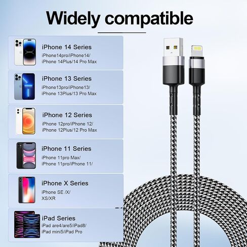 3pack ign angle argle argle cable ، 90 درجة Apple USB A إلى Lightning Cable 6ft/2m*2+10ft/3M ، كبل شاحن بيانات مزامنة النايلون ، سلك الشحن السريع لـ iPhone 14 13 12 11 Pro Max XR 8 7 Plus in Saudi Arabia