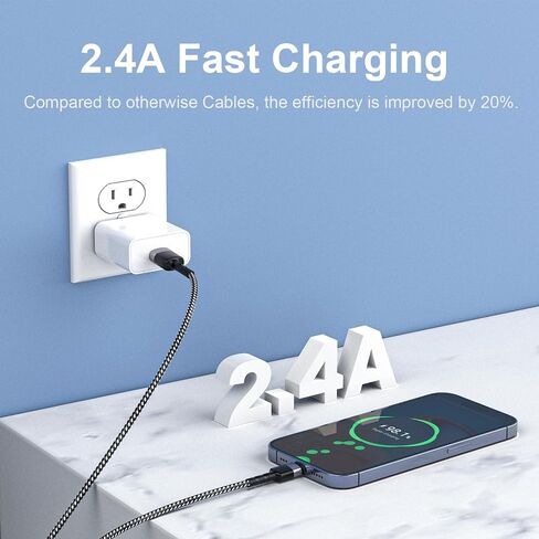 3pack ign angle argle argle cable ، 90 درجة Apple USB A إلى Lightning Cable 6ft/2m*2+10ft/3M ، كبل شاحن بيانات مزامنة النايلون ، سلك الشحن السريع لـ iPhone 14 13 12 11 Pro Max XR 8 7 Plus in Saudi Arabia