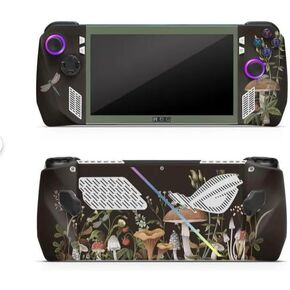 ZOOMHITSKINS Compatible for Asus Rog X (2024) Ally Skin, Black Green Mushroom Forest Wild Flowers Grass Botanical Cute, Durable 3M Vinyl Sticker, Made in The USA in Saudi Arabia