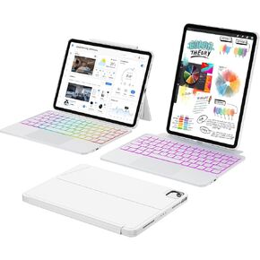 for iPad Air 13 Inch (M3/M2, 2025/2024) & Pro 12.9 Inch Case with Keyboard, Keyboard Case with Trackpad, 7 Colors Backlit Detachable Magnetic Bluetooth Keyboard, Adjustable Stand, White in Kuwait