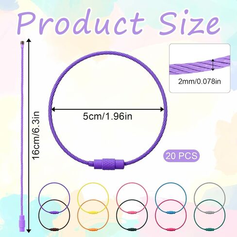 20 Pack Wire Keychain Cable Metal Wire Keychains 6 Inch Stainless Steel Colored Coated Keychain Cable Loops Connecter for Luggage ID Tags in Saudi Arabia