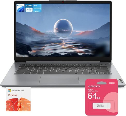 Lenovo IdeaPad 1 Daily/Student 14 "HD LAPTOP ، ذاكرة الوصول العشوائي 12 جيجابايت ، تخزين 448 جيجابايت (128 جيجا بايت EMMC + 256GB PCIE + 64GB USB) ، 1 سنة Office 365 ، معالج Intel Core ، Win 11 Home ، Bundle مع UC310 64GB USB Flash Drive in Saudi Arabia