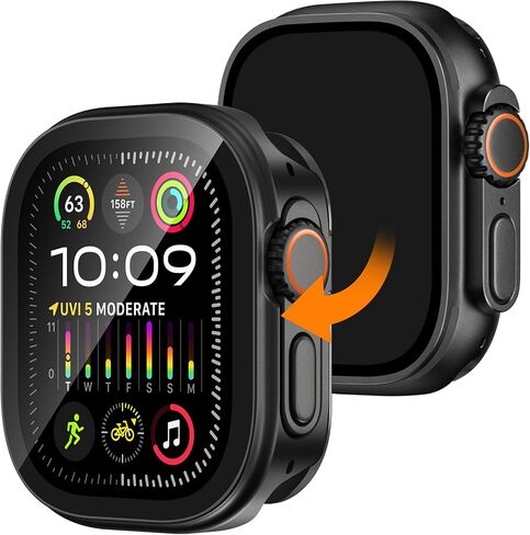 2 في 1 حالة معدنية متوافقة مع Apple Watch Ultra 2/1 49mm مع واقي شاشة مدمج ، 360 ° علبة مصدقة واقية كاملة مع الغطاء الخلفي لـ IWatch Ultra 49mm ، Black in Kuwait