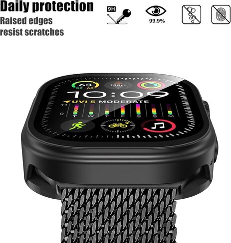 2 في 1 حالة معدنية متوافقة مع Apple Watch Ultra 2/1 49mm مع واقي شاشة مدمج ، 360 ° علبة مصدقة واقية كاملة مع الغطاء الخلفي لـ IWatch Ultra 49mm ، Black in Kuwait