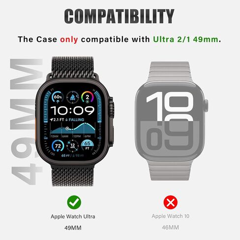 2 في 1 حالة معدنية متوافقة مع Apple Watch Ultra 2/1 49mm مع واقي شاشة مدمج ، 360 ° علبة مصدقة واقية كاملة مع الغطاء الخلفي لـ IWatch Ultra 49mm ، Black in Kuwait