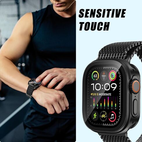 2 في 1 حالة معدنية متوافقة مع Apple Watch Ultra 2/1 49mm مع واقي شاشة مدمج ، 360 ° علبة مصدقة واقية كاملة مع الغطاء الخلفي لـ IWatch Ultra 49mm ، Black in Kuwait