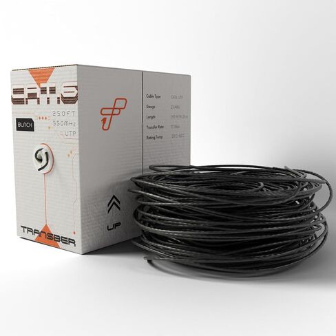 CAT6 250ft Ethernet Cable Solid UTP Up to 10Gbps 550Mhz 23AWG 4x2 Pair Bulk Cable Network PoE++/4PPoE LAN Wire 500-feet Easy Pull Box (Black) in Kuwait