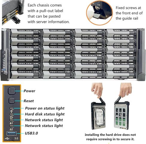 Generic ZhenLoong X424 4U 24 Bay Server Chassis Hard dirive hot Swappable SATA SAS Rackmount Case with 12G Expansion backplane LSI 3X36 chip Mini SAS SATA SFF8643 Interface USB3.0 in Saudi Arabia