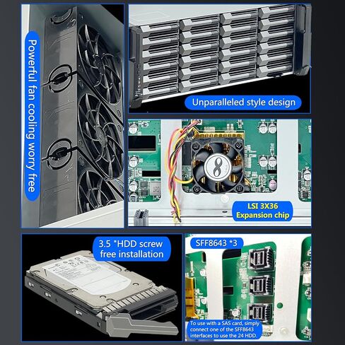 Generic ZhenLoong X424 4U 24 Bay Server Chassis Hard dirive hot Swappable SATA SAS Rackmount Case with 12G Expansion backplane LSI 3X36 chip Mini SAS SATA SFF8643 Interface USB3.0 in Saudi Arabia