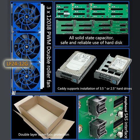 عام Zhenloonong LF24-12G 4U 24 Bay Server هيكل القرص الصلب قرص Hot Swappable SATA SAS Rackmount مع واجهة 12G Proghlane SFF8643 ، USB 2.0.Sea الشحن والتوصيل السريع حوالي 40 يومًا in Saudi Arabia