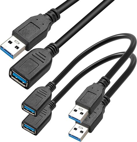 SaiTech IT 2 Pack Short Length 30cm USB 3.0 Extension Cable, USB 3.0 A Male to Female Extender Cable - Black in Saudi Arabia