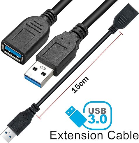 SaiTech IT 2 Pack Short Length 30cm USB 3.0 Extension Cable, USB 3.0 A Male to Female Extender Cable - Black in Saudi Arabia