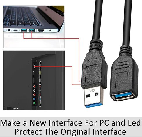 SaiTech IT 2 Pack Short Length 30cm USB 3.0 Extension Cable, USB 3.0 A Male to Female Extender Cable - Black in Saudi Arabia