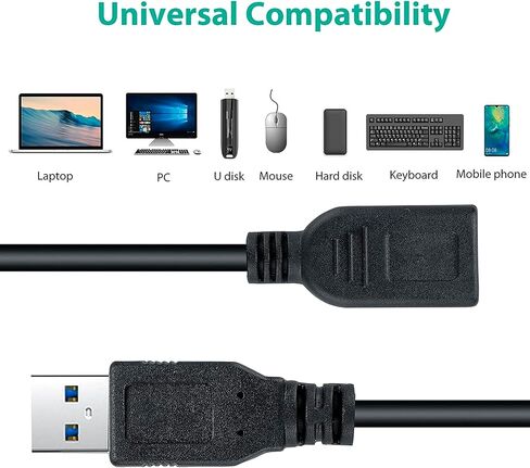SaiTech IT 2 Pack Short Length 30cm USB 3.0 Extension Cable, USB 3.0 A Male to Female Extender Cable - Black in Saudi Arabia