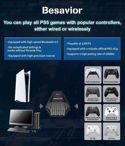 محول محول Besavior P5Mate Pro Converter Wired/Wireless Adapter لـ PS5 ، لعبة الكمبيوتر - متوافقة مع Zen و Xim Matrix و Apex و Risnow و Titan ، وحدات تحكم مختلفة للعب جميع ألعاب PS5 in Saudi Arabia