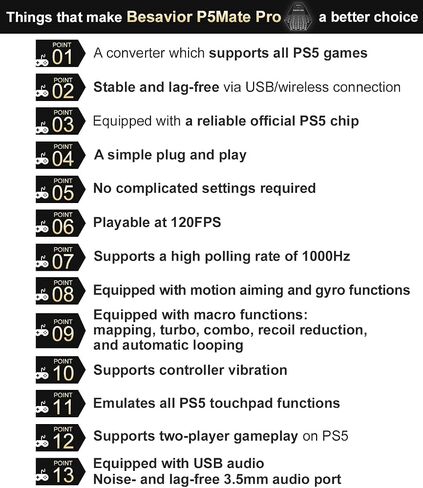محول محول Besavior P5Mate Pro Converter Wired/Wireless Adapter لـ PS5 ، لعبة الكمبيوتر - متوافقة مع Zen و Xim Matrix و Apex و Risnow و Titan ، وحدات تحكم مختلفة للعب جميع ألعاب PS5 in Saudi Arabia