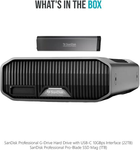 SanDisk Professional G-Drive Hard Drive with USB-C 10GBPS Interface (22TB) Bundle Pro-Blade SSD Mag (1TB) (2 Items) in Saudi Arabia