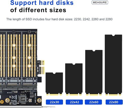 PCIe 4.0 x4 to Dual M.2 Adapter Card, Dual Slot NVMe/SATA SSD Expansion Card, Support 2X M.2 NGFF SSDs at Full Speed,PCIe Expansion Card for PCI-EX4X8X16，with Fan to Dissipate Heat in Kuwait
