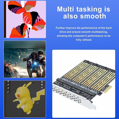 PCIe 4.0 x4 to Dual M.2 Adapter Card, Dual Slot NVMe/SATA SSD Expansion Card, Support 2X M.2 NGFF SSDs at Full Speed,PCIe Expansion Card for PCI-EX4X8X16，with Fan to Dissipate Heat in Kuwait