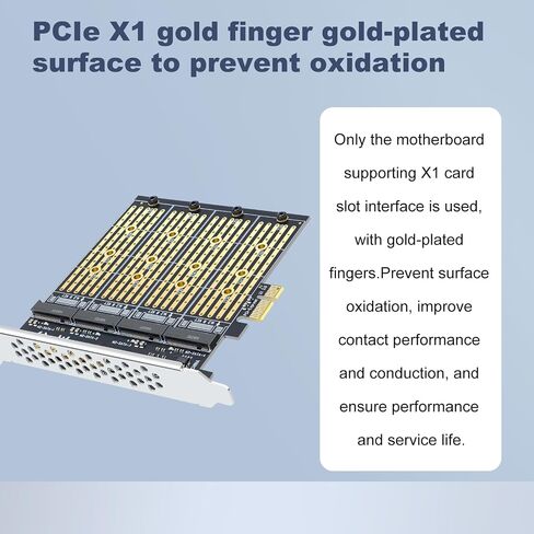 PCIe 4.0 x4 to Dual M.2 Adapter Card, Dual Slot NVMe/SATA SSD Expansion Card, Support 2X M.2 NGFF SSDs at Full Speed,PCIe Expansion Card for PCI-EX4X8X16，with Fan to Dissipate Heat in Kuwait