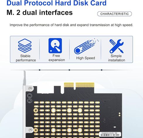 PCIe 4.0 x4 to Dual M.2 Adapter Card, Dual Slot NVMe/SATA SSD Expansion Card, Support 2X M.2 NGFF SSDs at Full Speed,PCIe Expansion Card for PCI-EX4X8X16，with Fan to Dissipate Heat in Kuwait