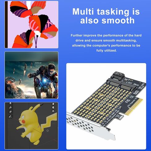 PCIe 4.0 x4 to Dual M.2 Adapter Card, Dual Slot NVMe/SATA SSD Expansion Card, Support 2X M.2 NGFF SSDs at Full Speed,PCIe Expansion Card for PCI-EX4X8X16，with Fan to Dissipate Heat in Kuwait