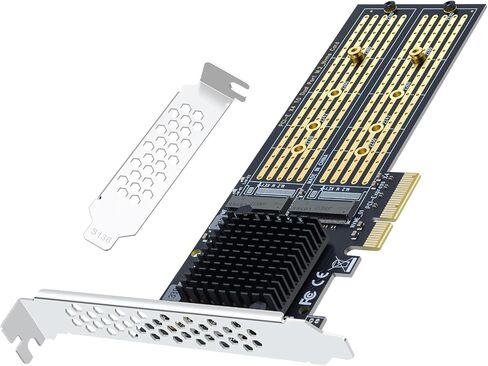PCIe 4.0 x4 to Dual M.2 Adapter Card, Dual Slot NVMe/SATA SSD Expansion Card, Support 2X M.2 NGFF SSDs at Full Speed,PCIe Expansion Card for PCI-EX4X8X16，with Fan to Dissipate Heat in Kuwait