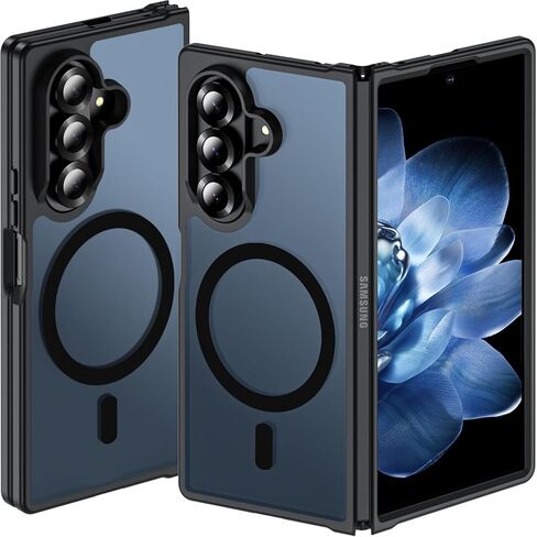 Hensinple for Samsung Galaxy Z Fold 6 Case Magnetic, Z Fold6 Case [Compatible with MagSafe][Slim Fit], Magnetic Charing Translucent Matte Back Shockproof Phone Case for Z Fold 6, Black in Kuwait