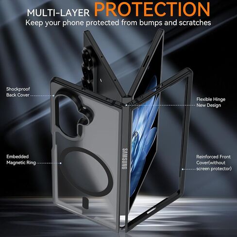 Hensinple for Samsung Galaxy Z Fold 6 Case Magnetic, Z Fold6 Case [Compatible with MagSafe][Slim Fit], Magnetic Charing Translucent Matte Back Shockproof Phone Case for Z Fold 6, Black in Kuwait