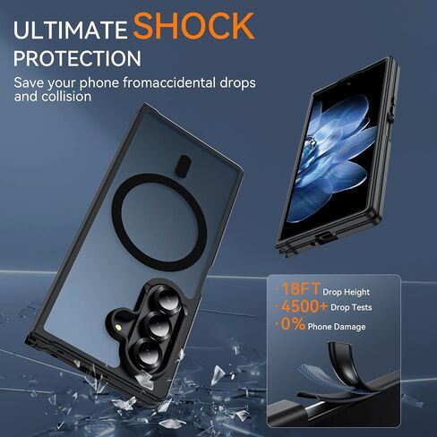 Hensinple for Samsung Galaxy Z Fold 6 Case Magnetic, Z Fold6 Case [Compatible with MagSafe][Slim Fit], Magnetic Charing Translucent Matte Back Shockproof Phone Case for Z Fold 6, Black in Kuwait