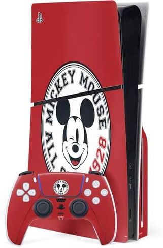 Skinit Decal Gaming Skin Compatible with PS5 Slim Disk Bundle - Officially Licensed Disney Mickey Mouse Black and White Design in Saudi Arabia