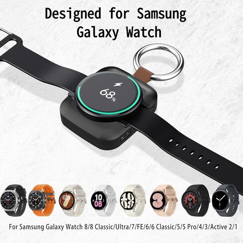 شاحن محمول لـ Samsung Galaxy Watch 8 Classic/Ultra ، شحن سريع لاسلكي 1200 مللي أمبير ، شاحن سفر محمول لـ Samsung Galaxy Watch 8/7/Ultra/6/Classic/5/Pro/4/3/2/1 in Saudi Arabia