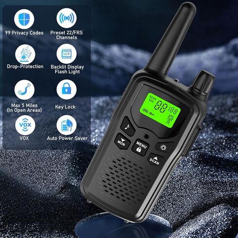 Walkie Talkies for Adults Long Range,Kartal Rechargeable Walkie Talkies with 22 FRS Channels,Two Way Radios with LED Flashlight for Hiking Cruises Camping(Black) in Saudi Arabia
