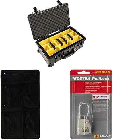 Pelican Select Bundle - Pelican 1510 Case مع مقاطع مبطنة (أسود) بالإضافة إلى 1510 منظم الغطاء وقفل TSA in Kuwait