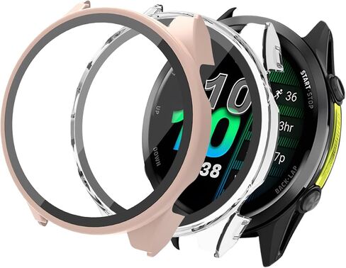 Case for Garmin Forerunner 970 Premium Running Smartwatch,WUNIAK Hard PC Screen Protector for Garmin 970,9H Tempered Glass Ultra-Thin Full-Coverage Shockproof Bumper,(2Pack,Transparent+Black) in Saudi Arabia