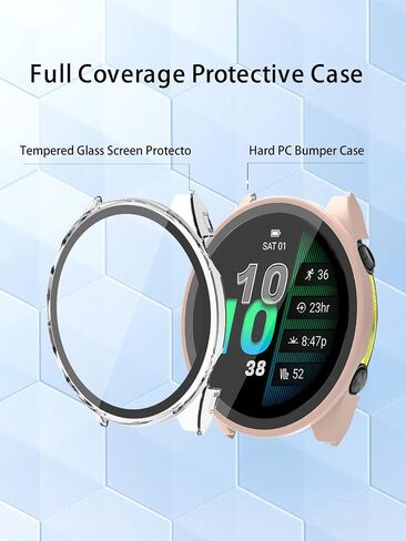 Case for Garmin Forerunner 970 Premium Running Smartwatch,WUNIAK Hard PC Screen Protector for Garmin 970,9H Tempered Glass Ultra-Thin Full-Coverage Shockproof Bumper,(2Pack,Transparent+Black) in Saudi Arabia