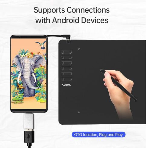 Vinsa T605 Graphics Drawing Tablet 6.7X 4.2Inch Digital Drawing Tablet with No Battery Stylus 10 Shortcut Keys 8192 Levels Pressure Compatible with Win Android OTG (2) in Saudi Arabia