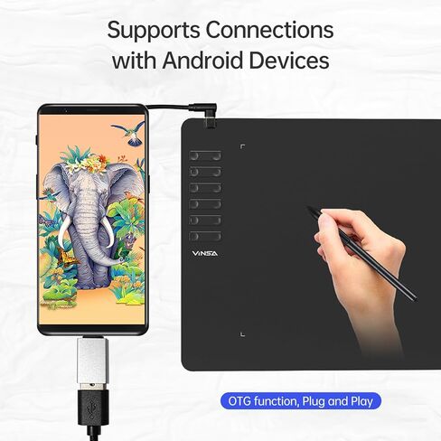VINSA T605 رسم الرسومات اللوحي 6.7x 4.2inch قرص رسم رقمي مع عدم وجود بطارية قلم 10 مفاتيح اختصار 8192 مستويات متوافقة مع Win Android OTG (2) in Kuwait