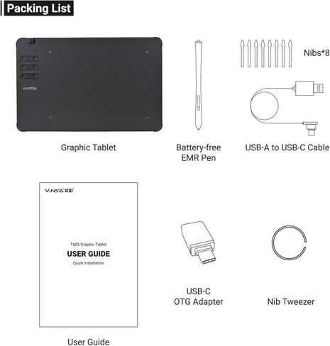 VINSA T605 رسم الرسومات اللوحي 6.7x 4.2inch قرص رسم رقمي مع عدم وجود بطارية قلم 10 مفاتيح اختصار 8192 مستويات متوافقة مع Win Android OTG (2) in Kuwait