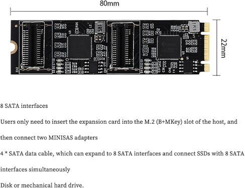 PCIe 3.0 M.2 B+M Key to 8-Port SATA3 6Gbps Expansion Card – Dual Mini-SAS Connectors, RAID Support for Desktop/Server in Saudi Arabia