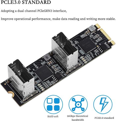 PCIe 3.0 M.2 B+M Key to 8-Port SATA3 6Gbps Expansion Card – Dual Mini-SAS Connectors, RAID Support for Desktop/Server in Saudi Arabia